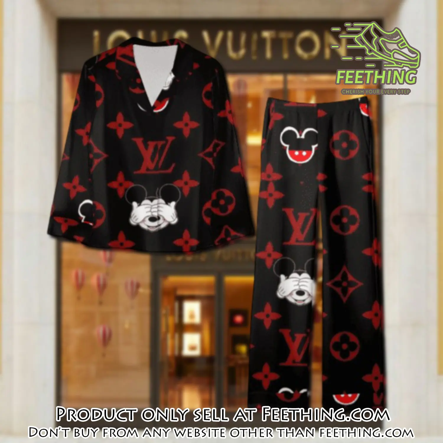 Trending luxury lv satin pajama set pjs1112 ft5909599